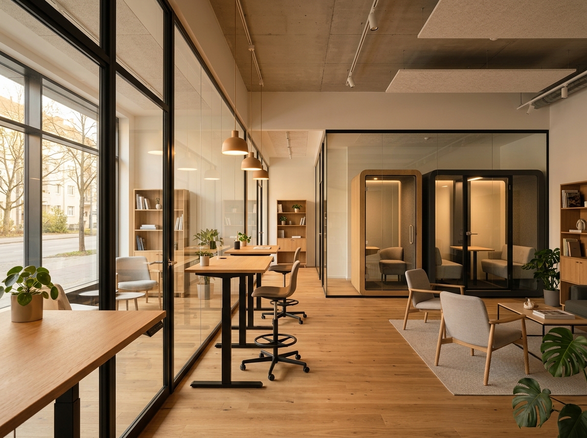 Modernes Coworking Space mit Arbeitsplätzen